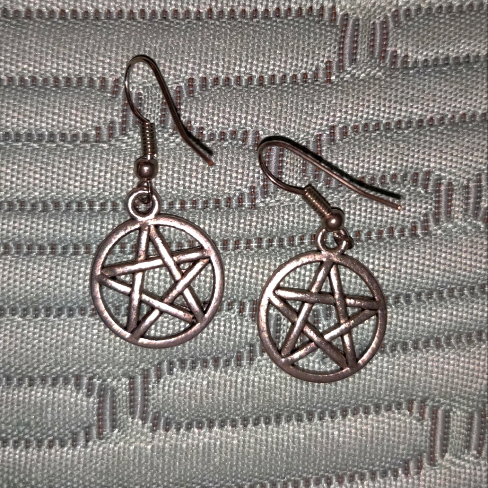 NEW Pentagram Wicca Star Satanic Punk Goth Emo Earrings Stainless Steel Dangle